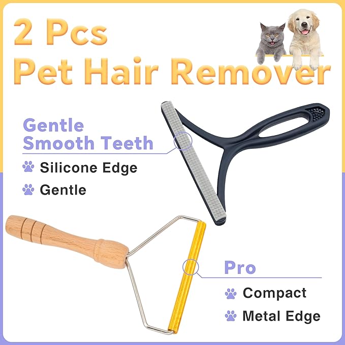 2 Pack Pet Hair Removal Tool, Cleaner Pro Pet Hair Remover for Cat and Dog, Reusable Carpet Scraper Lint Remover, Lint Shaver for Couch, Carpet, Clothing, Bedding, Car, Furniture, Pet Towers