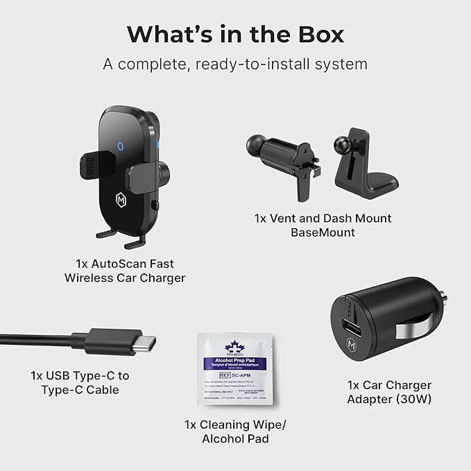 Wireless Car Charger Mount - Auto Scan & Auto Grip Car Phone Mount - Compatible with iPhones and Smartphones - Fast Charger Car Mount Accessories for Dashboard or Vent