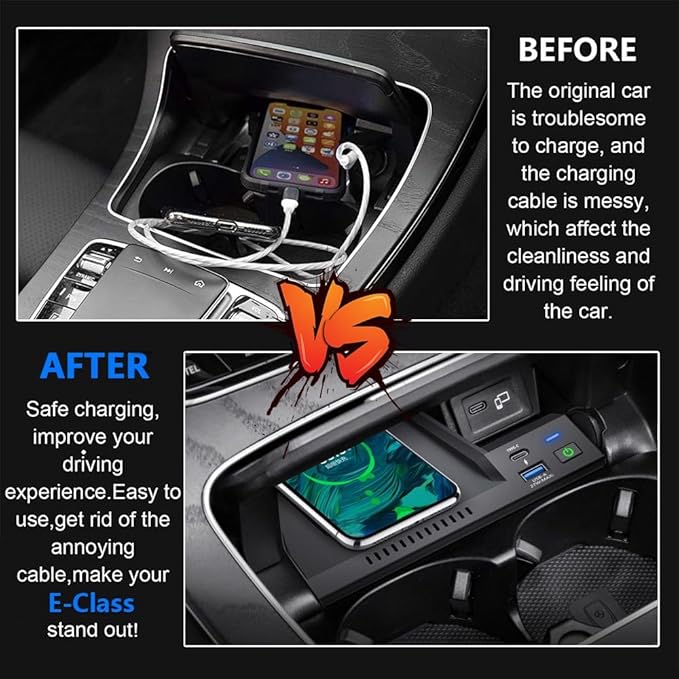 Wireless Car Charger for Mercedes-Benz E-Class 2020-2023, Fast Charging Phone Charger Pad for Mercedes Benz E350 E450 AMG E53 E63 S Coupe Wagon Convertible Accessories