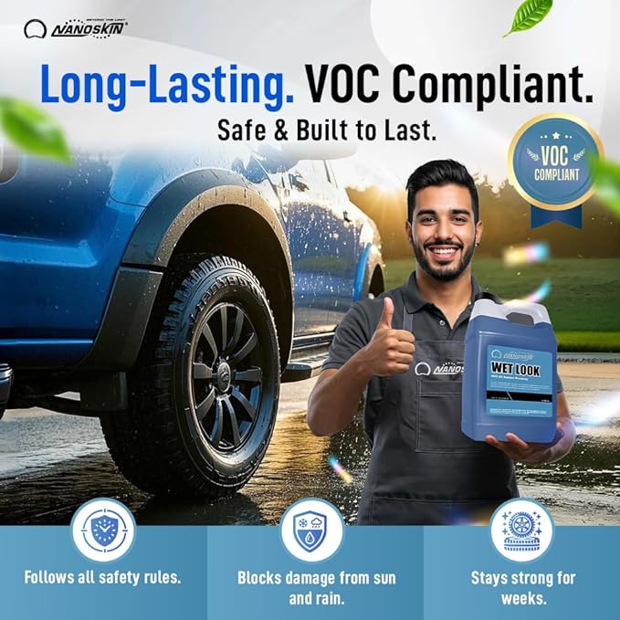 Nanoskin WET LOOK All Season Dressing 55 Gallons -Exterior Rubber & Plastic Solvent Based Dressing for Car Detailing | Produces a Deep, Rich, Long lasting shine | Safe For Cars Trucks, Motorcycles, RV