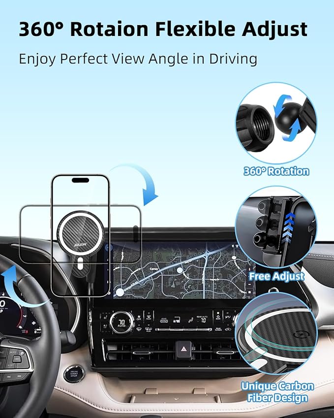 PZK Car Phone Mount for 2020-2025 2026 Toyota Highlander L/LE/Hybrid XLE/Nightshade Accessories 8-inch Screen Magnetic 15W Fast Wireless Charger Cell Phone Holder Not Affect Vent (Not fit 12.3 inch)