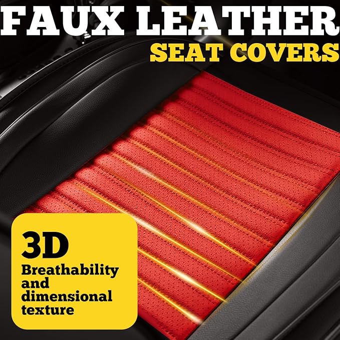 LINGVIDO Front Car Seat Covers, Faux Nappa Leather, Airbag Compatible and Waterproof Protectors for Sedans SUVs, Breathable Anti-Slip Interior for Commuters and Rideshare, Black/Red
