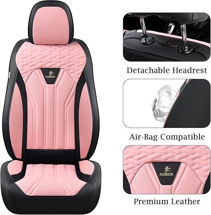 FLORICH Leather Seat Covers Pink Car Seat Covers Full Set Car Seat Protectors 5 Seats Driver Seat Covers Fit for Most Cars Trucks SUV