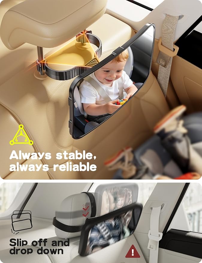 TAZENI Baby Car Mirror Hook Design Ultra Stable Car Seat Mirror for Baby Rear Facing Secure and Shatterproof CarSeat Mirrors 360° Clear View Newborn Essential Accessories