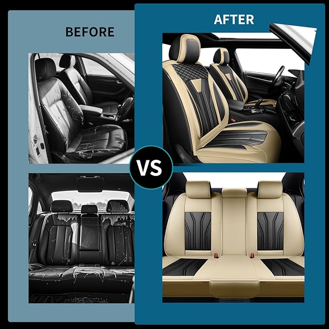 Fit FJ Cruiser Car Seat Covers Premium Leather for Toyota Fj Cruiser 2007-2013 2014. Waterproof， Breathable，Scratch-Resistant & All-Weather Seat Cushion Protector (Front Pair, Beige & Black)