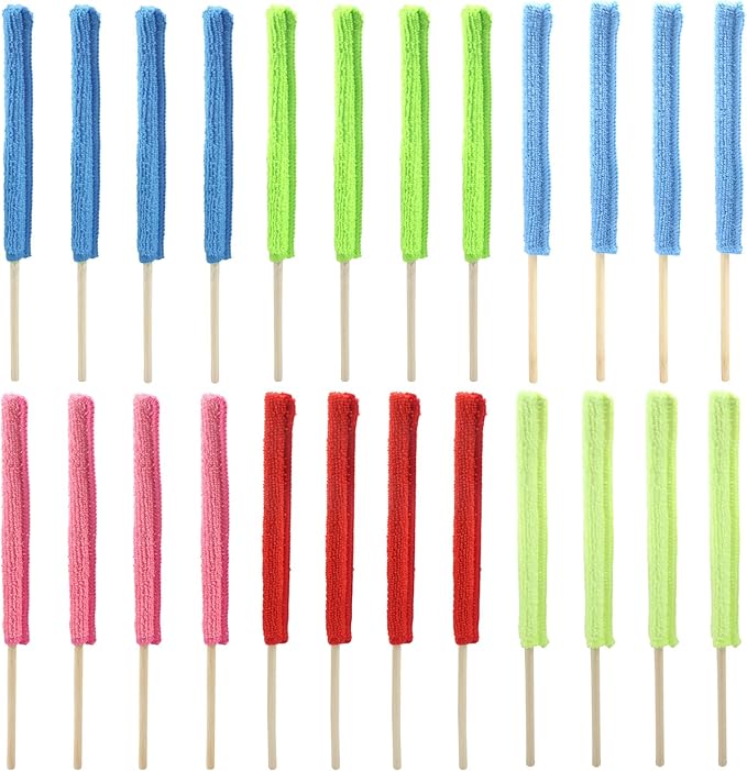 24 Pcs Microfiber Detail Duster Sticks, Mini Duster Crevice Cleaning Tool Kit for Car Air Vents, Home Blinds, Fans, Windows, Small Spaces, Gap Dust Cleaner