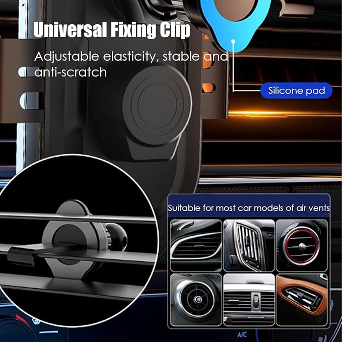 Wokyo Wireless Car Charger Mount, 66W Fast Magnetic Charging and 360° Rotatable, Intelligent Air Vent Car Phone Holder, Auto-Clamping Mount Wireless Charging Compatible Most Smartphones (Black)