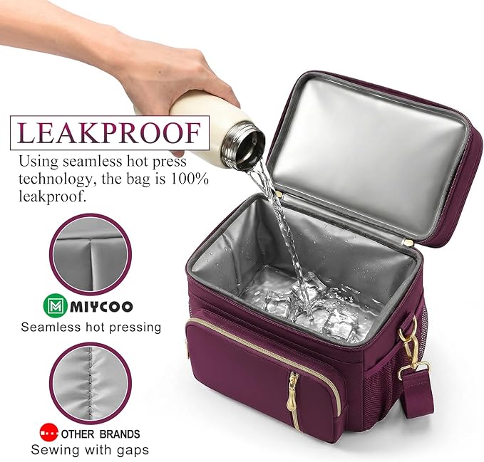 MIYCOO Lunch Bag & Lunch Box for Women Men, Double Deck Leakproof Insulated Soft Large Adult Camping Cooler bag for Work, Beach, Picnic, Travel (Purple, 15L)