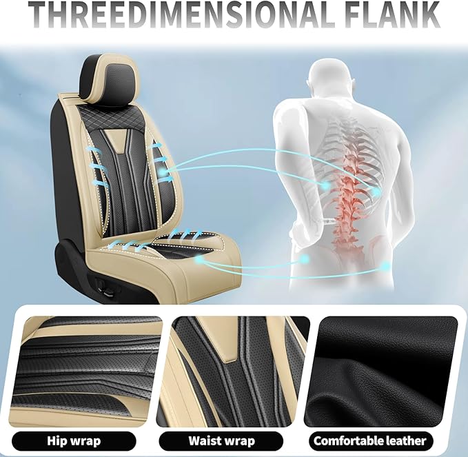 Fit FJ Cruiser Car Seat Covers Premium Leather for Toyota Fj Cruiser 2007-2013 2014. Waterproof， Breathable，Scratch-Resistant & All-Weather Seat Cushion Protector (Front Pair, Beige & Black)