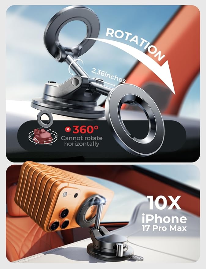 LISEN for Magsafe Car Mount, Cell Phone Holders for Your Car, Magnetic Car Accessories for Women Men Jeep Truck, Vacuum Gifts Kits for iPhone 17 Pro Max 16 15 14 13 12, Samsung S26, No Glue