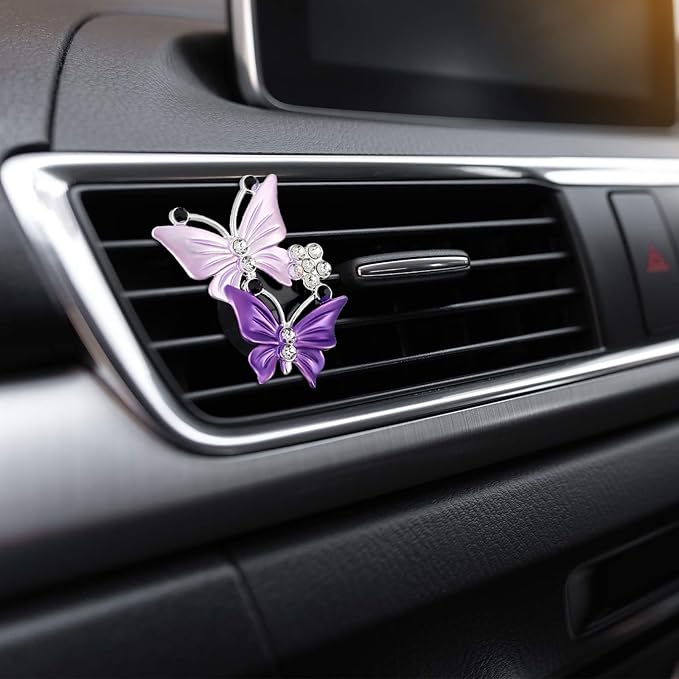 4 Pieces Car Aromatherapy Vent Clips Dual Butterfly Car Air Vent Freshener Perfume Clip Aroma Diffuser Decoration (Pink, Purple)