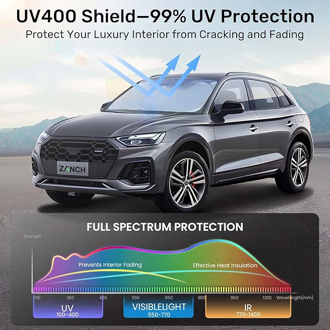 2025 Upgraded Zanch Car Front Windshield Sun Shade - Ultimate UV Protection & Heat Reduction|Innovative No Light Leakage Technology|Foldable Design for RV/Thor, 3X-Large(102'' x 51'')