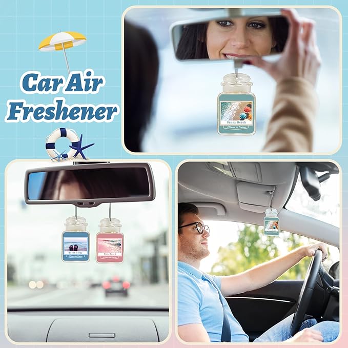 12 Pcs Car Freshener Paper Scented Hanging Car Accessories Air Fresheners Beach Vacay Pink Sands Sun Sand for Interior Decor Bathroom Hanging Ornaments