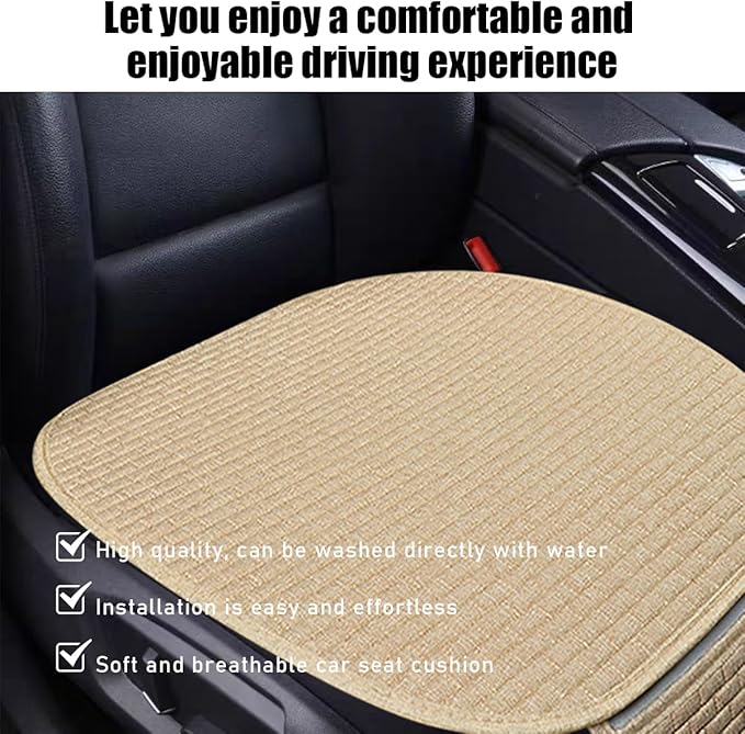 2PCS Car Seat Bottom Cover Pad, Comfortable Auto Front Seat Button Cushion Pad with Pocket, Breathable Vehicle Seat Protector Mat, Universal Truck SUV Van Car Accessories (Beige)