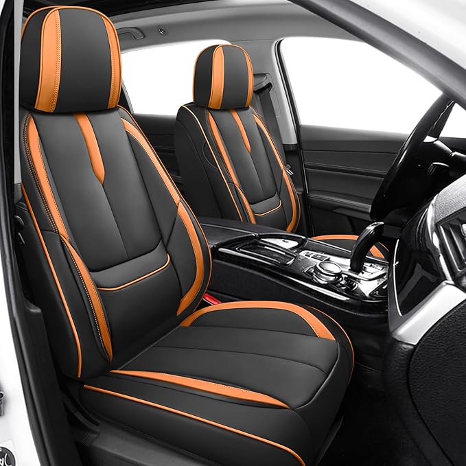 Fit for 98% of Mercedes Benz Car Seat Covers, Premium Nappa Leather Seat Cover, Fully Wrapped Protect Modern Style Seat Cover (2-Seat Standard, Black & Orange)