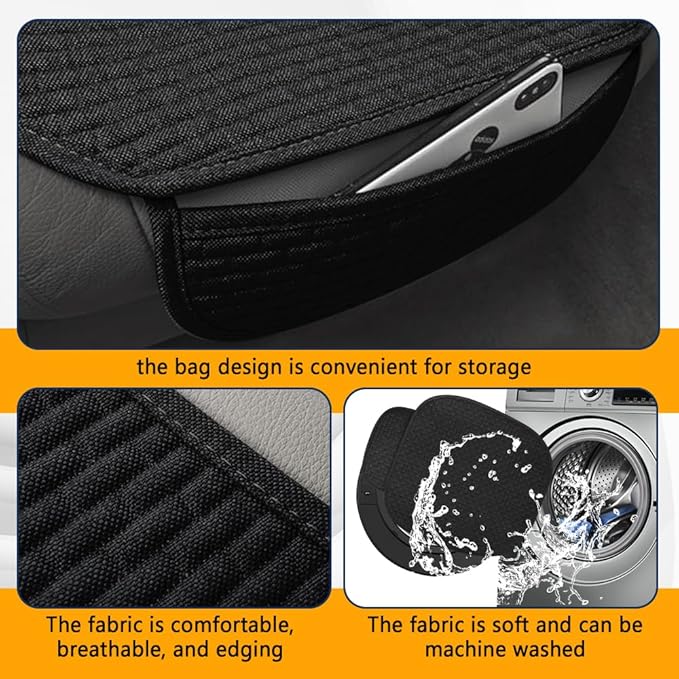 2PCS Car Seat Bottom Cover Pad, Car Seat Mat, Driver Cushion with Comfort Memory Foam & Non-Slip Rubber Bottom, Vehicle Accessories Breathable Seat Protector Mat for Auto Office Home (Black)