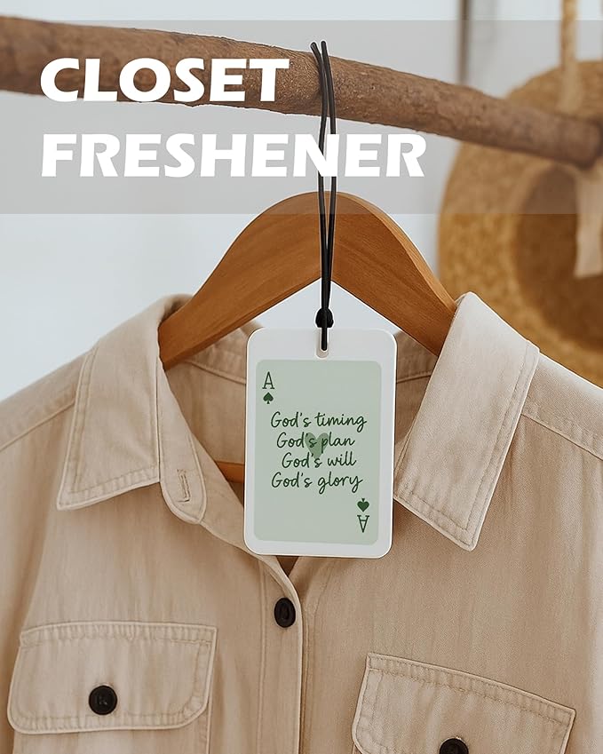 Green Christian Cologne Car Air Freshener 4 Pcs, Coquette Bow Ace Card Jesus Religious Hanging Air Freshener for Cars Bathroom Dorm Books Decor, Christian Accessories Gifts for Women Girls