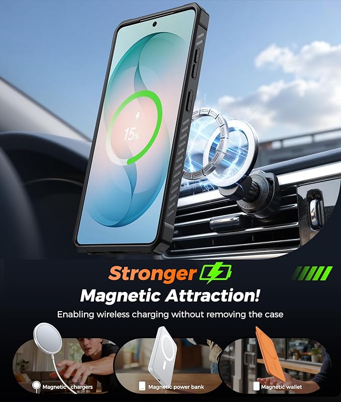 FNTCASE for Samsung Galaxy S26-Ultra Case: [360 Spin Magnetic Ring Kickstand] [Compatible for MagSafe] [Screen Protector] Heavy Duty Military Grade Protection Protective Stand Phone Case Translucent