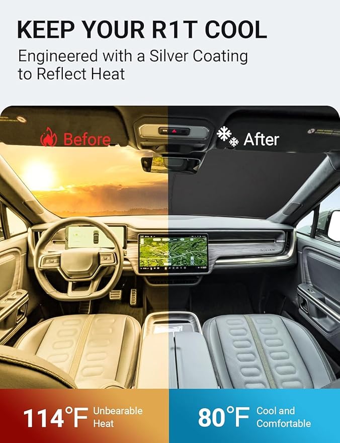 Proadsy Windshield Sunshade Custom for Rivian R1T 2022-2025 2026 Block Sun & UV Foldable 4-Layer Front Window Car Shade Protector Prime Accessories