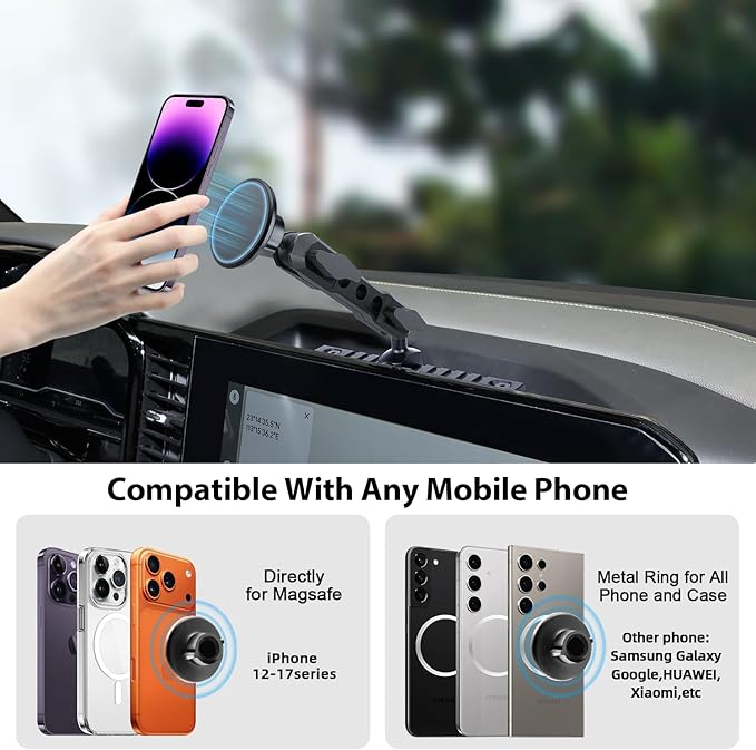 for 2022-2026 Chevrolet Silverado & GMC Sierra Metal Phone Mount, 2022+ Chevy Silverado & GMC Sierra 1500/2500/3500 Magsafe Phone Holder, for 13.4" Touchscreen, 360° Adjustable for All Smartphones