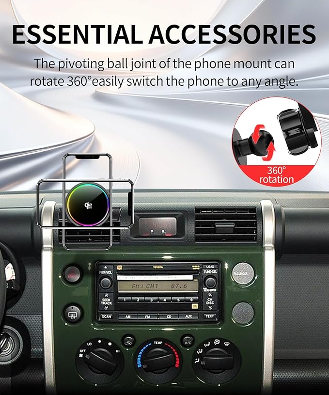 Qi2.2 25W Magnetic Car Mount Charger for Toyota FJ Cruiser 2007-2014 Accessories, for Fast Charging Cell Phone Holder Fixed Clip with Cooling Fan＆54W Fast Adapter