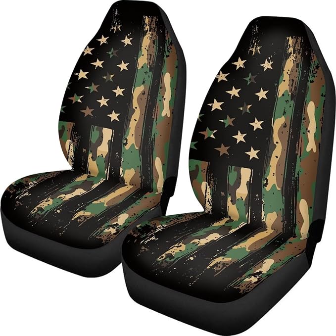 ELEQIN Car Seat Covers, Camo US Flag Print Seat Cover Front Car Seat Cushion, Front Auto Protector Universal Fit Most Cars, Automotive Interior Accessory