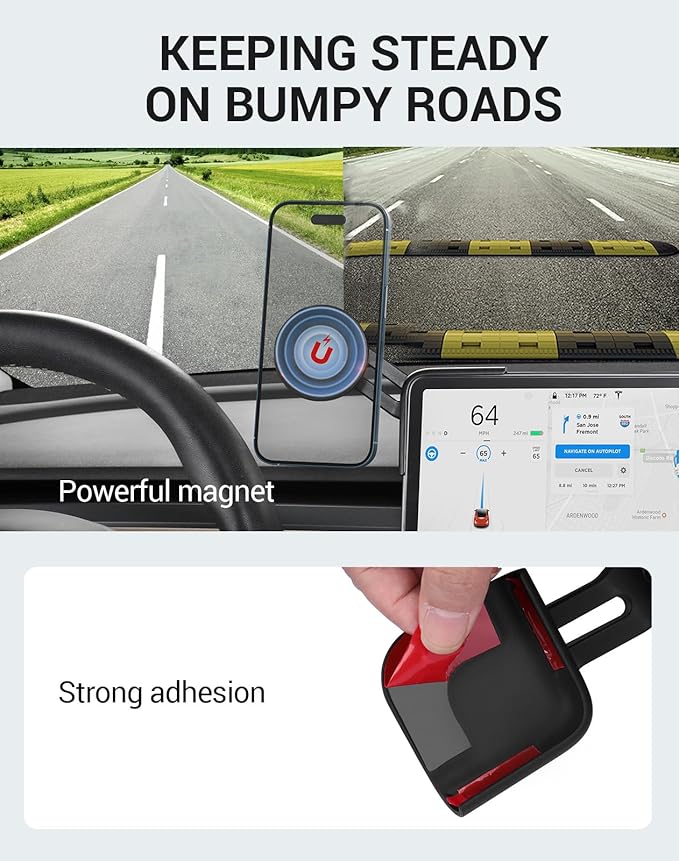 BASENOR Phone Mount for 2025 2026 Tesla Model Y Juniper Tesla Model 3 Highland [Strongest Magnet Power] Magnetic Holder 360° Adjustable Stand Accessories (Standard/Premium/Performance)