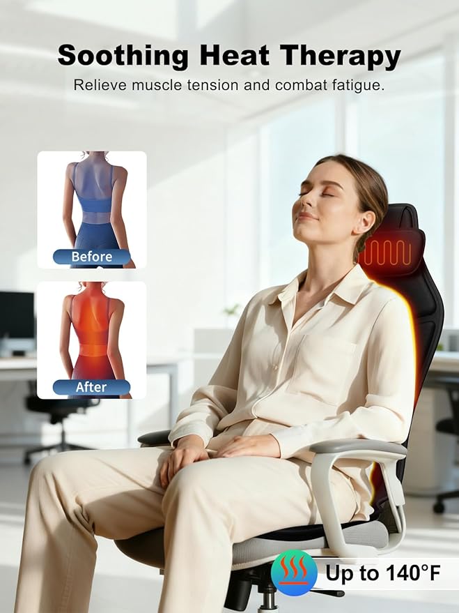 Vibration Massage Seat Cushion with Heat, Full Back & Neck Massager for Chair, 8 Motors Massage Pad with Adjustable Lumbar Support, Heated Chair Cushion for Office Home Recliner