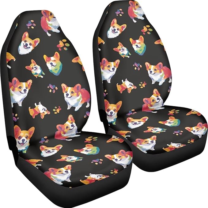 Cute Corgi Dog Paw Print Universal Car Seat Covers for Women Auto Interior Seats Cushion Protector Accessories Decoration