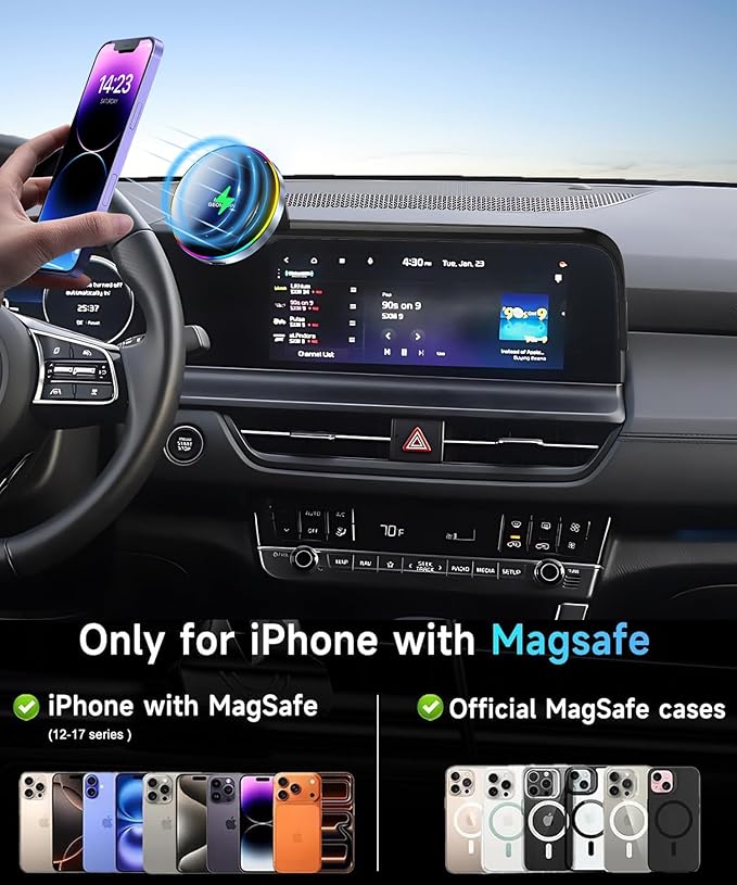 Car Phone Holder for Kia Seltos 2024 2025 Accessories Apply to 8/10.25 Inch Touchscreen 15W Fast Wireless Charger Screen Fixed Clip HandsFree Cell Phone Mount 360° Rotation