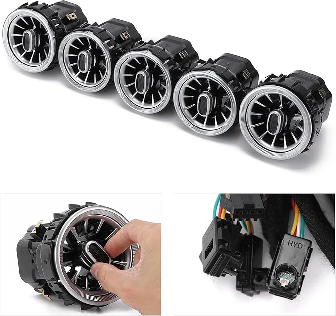 Aramox Air Vent, 5pcs 64 Color Front LED Turbine Air Vent Ambient Light Kit Replacement for ?Benz C GLC?Class W205 2019?2021