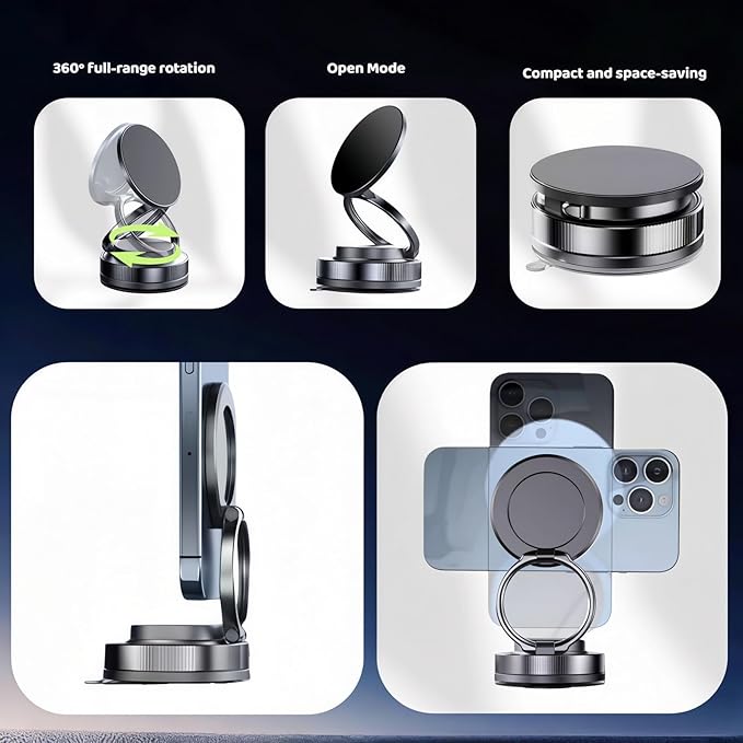 Upewefi 2026 Upgraded Car Phone Holder for Mag Safe, 3500gf Strongest Magnetic, 360° Adjustable Car Phone Holder, Phone Holders for Your Car (2pcs-Ring Shaped Black)
