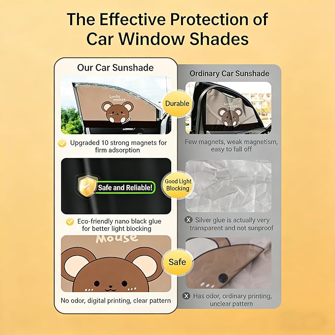 Magnetic Car Window Shade for Baby,Blackout Car Window Curtain,Car Shades for Side Windows,Sun Shade for Car Window Baby,Cartoon Pattern Car Window Covers,UV Protection & Heat Blocking (Lucky Mouse)
