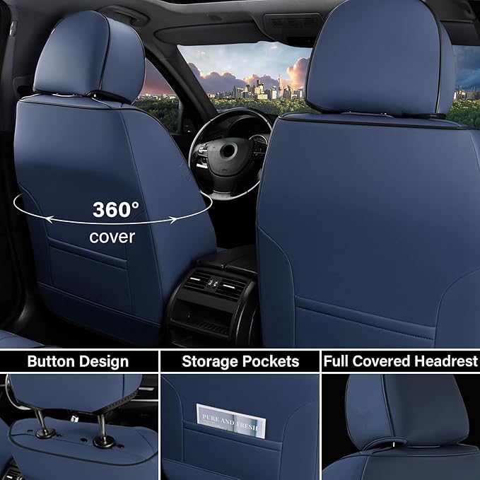 Coverado Car Seat Covers Front Seats Only, Leather Car Seat Protectors, Waterproof Seat Covers for Cars Auto Car Accessories Fit for Most Sedans SUV Pick-up Truck(Blue&Beige)