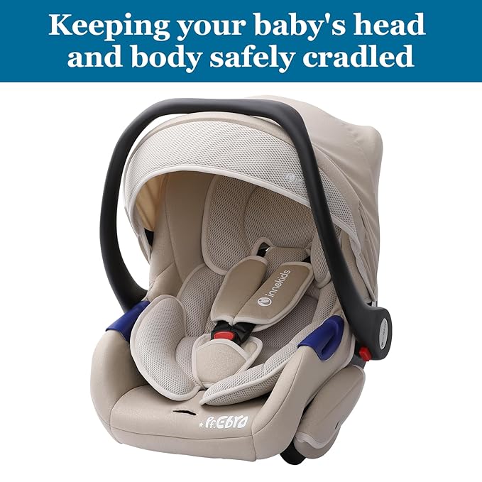 Innokids Head and Body Support Pillow Infant Car Seat Insert for Newborn to Toddler Stroller Cushion (Beige)