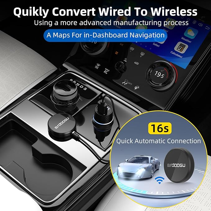 Wireless CarPlay Adapter Compatible with Apple iPhone (2025 Upgraded) - Multi-User Seamless Connection for Convert Wired to Wireless Car Play Adapter - No Latency from iOS 10+ to Screen w/USB C