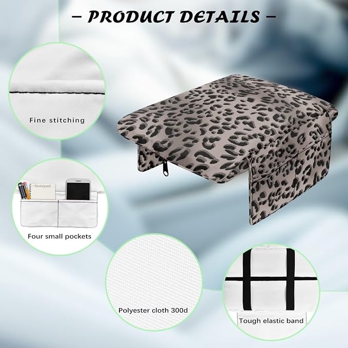 Car Armrest Storage Box Mat, Grey Leopard Car Center Console Cover, Vehicle Armrest Seat Box Cover Accessories Interior Protection for Most Vehicle, SUV, Truck, Car