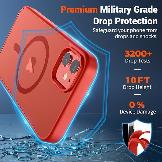 SUPFINE Magnetic for iPhone 12 Case/iPhone 12 Pro Case (Compatible with MagSafe)(Military Grade Drop Protection) Slim Translucent Matte Shockproof with Anti-Fingerprint Phone Case,Red