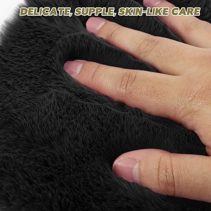 wuyaoyao Sheepskin Car Seat Cushion, Soft Comfort Fur Wool Car Seat Covers, Winter Warm Auto Front Seat Cushion Pad, Fuzzy Seat Bottom Protector Universal for Vehicle Office Chair (Black)