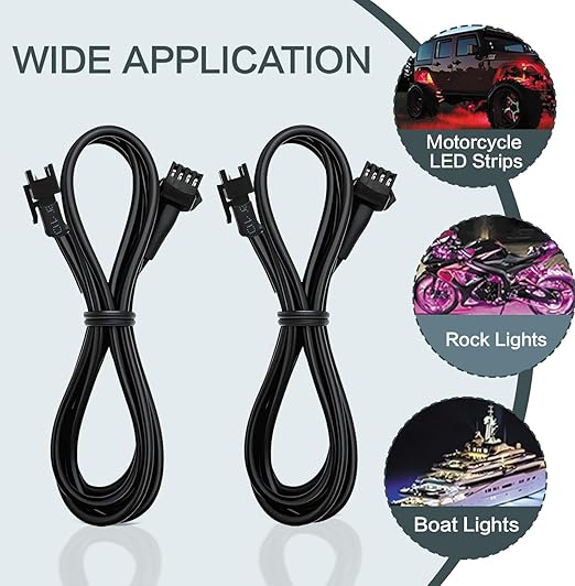 Rock Light Extension Wire 4 Pin 8 Pcs 4 Pin 60 inch, Pure Copper Insulated Cable LED Cable Cord Set for Motorcycle ATV Golf Car Trucks Neon Strip