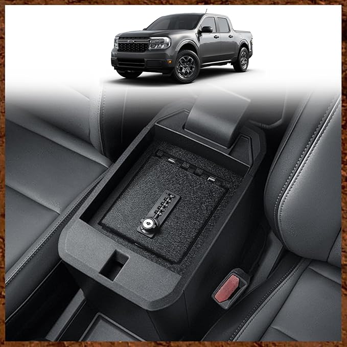 Muslogy Auto Center Console Organizer Safe Vault Lock Box Armrest Storage Compatible With Ford Maverick 2022-2025 2026 Center Console Insert Security Vault Organizer with 4 Digit Combo Password