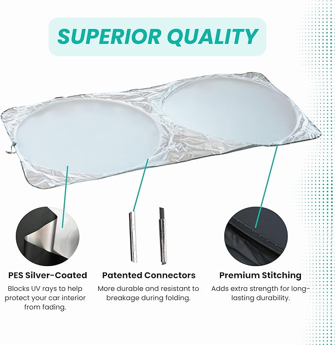 Windshield Sun Shade -Certified 99.87% UVB & 99.02% UVA Car Sun Shade. Award Winning Sunshade - Patented Technology | Compatible for Toyota Tocoma (2016-2026) | Car Shades by Kinder Fluff