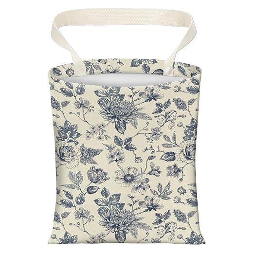 Cute Car Trash Can, Hanging Canvas Car Back Seat Organizer and Storage Bag, Funny Car Trash Bag For Travelling, Outdoor Cute Blue White Floral