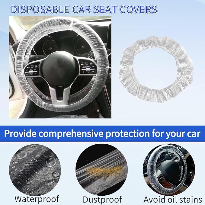 100 PCS Universal Car Disposable Steering Wheel Cover with Elasticity,Easy to Install Steering Wheel Shield,One-time Use Car Steering Wheel Protector for Auto Truck Bus, Keep Auto Interior Clean