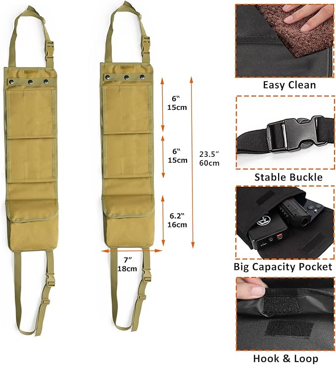 2PCS Automotive Gun Racks, Truck Front Seat Gun Organizer for Hunting Accessories, Gun Holder for Truck with Storage Pockets