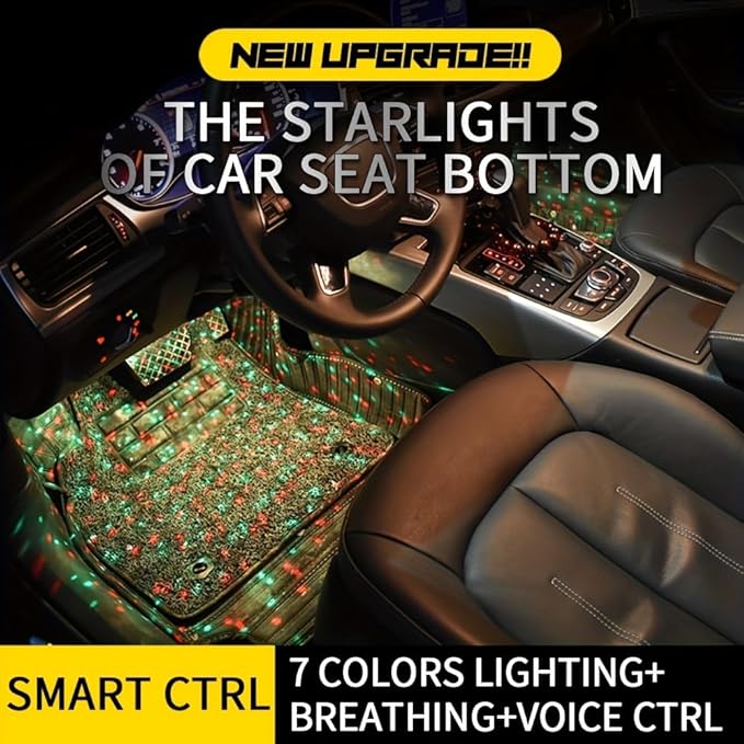 Car Interior Ambient Lights,4Pcs 12LED USB Plug-in RGB Multicolor Star Atmosphere Lights for Car Carpets Under Dash LED Accent Lighting Kit with Sound Active and Remote Control DC 5V
