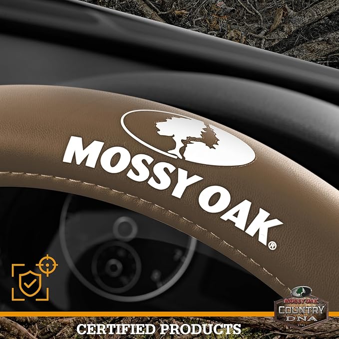 Mossy Oak Camo Steering Wheel Cover, Durable Grip Car Steering Cover, Universal Fit 14.5"–15.5" - Made with Premium Beige PVC Leather and Cotton Fabric, Anti-Slip - Official Licensed Product
