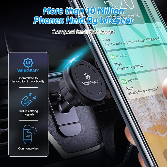 WixGear Magnetic Car Mount [2-Pack] - Universal Stick-On Dashboard Magnetic Phone Holder for Car, Strong Magnet Mount for Cell Phones & Mini Tablets with Swift-Snap Technology