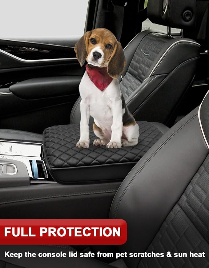 KBH Center Console Armrest Cover for Cadillac Escalade 2021-2026, Vinyl Leather, Car Arm Rest Lid Protector Cushion, Interior Accessories, Anti-Scratch, Black