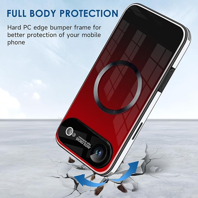 Guppy Compatible with iPhone Air Magnetic Case, with Full Camera Lens Protector [Compatible with MagSafe] Scratch Resistant Gradient Glass Back Cover Phone Case-Red